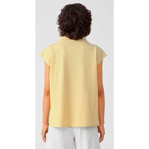 Eileen Fisher Washable Stretch Rib Funnel Neck Square Top in Pale Yellow NWT Siz - Picture 2 of 9